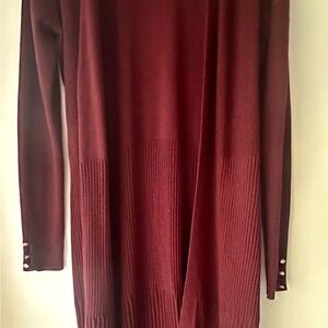 White House Black Market Long Sleeve Ribbed Tunic Cardigan - Burgundy